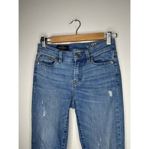 J. Crew Pants Womens Blue Denim Jeans Toothpick Distressed Cut-Off Size 25 - Picture 4 of 14